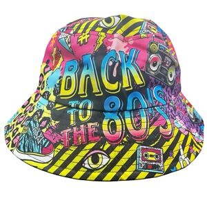 Retro Bucket Hat Back to the 80s Graphic Print Vibrant Colorful